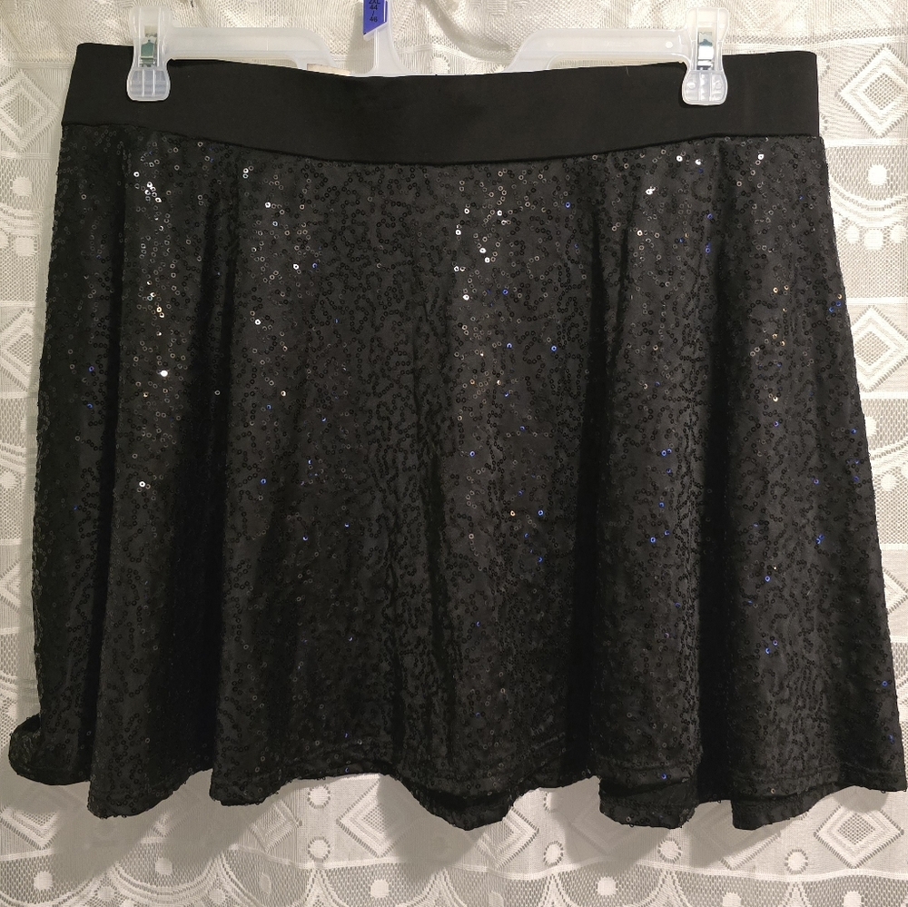 DEB Women's 2XL Black Sequin Mini Skirt Elastic Waist